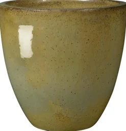 Clearance DEROMA Vase en terre cuite émaillée jaune vert Tonkin Avocado 25 L - Ø 40 x H 36 cm