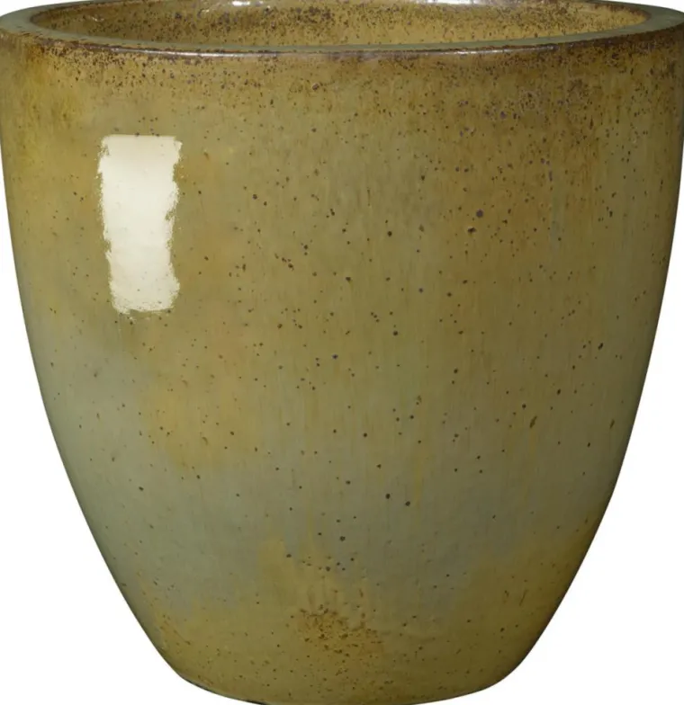 Clearance DEROMA Vase en terre cuite émaillée jaune vert Tonkin Avocado 25 L - Ø 40 x H 36 cm