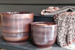 New LES POTERIES D'ALBI Vase en terre cuite émaillée marron Châtaigne Les Poteries d’Albi Rebord - Ø 30 x H 27 cm