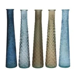 Discount KAEMINGK Vase en verre recyclé avec un relief gaufré – Ø 7 x 32 cm (produit vendu à l'unité, livré aléatoirement parmi cinq modèles)