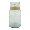 Outlet Vase en verre recyclé vert transparent et raphia - Ø 15 x 28 cm