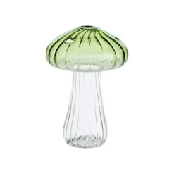 Sale Vase soliflore forme champignon en verre transparent et vert - Ø 10 x H 15 cm